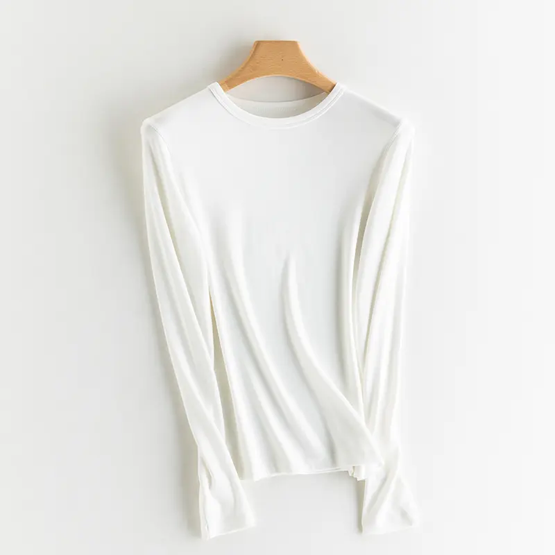 Women's Minimalist Real Cashmere Blend Pullover Sweater, Basic Knitwear Top - Soft Thermal Fitted Round Neck Base Layer for Fall, Winter, Tops