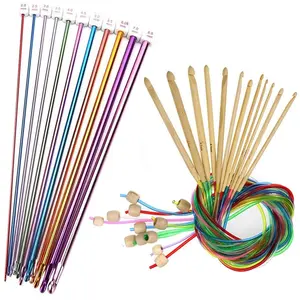 23-Piece Tunisian Crochet Hooks Set, 3-10 mm Cable Bamboo Knitting Needles with Beads, Carbonized Bamboo Needle Hooks, Includes Beads