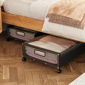Iron Cloth Under-Bed Storage Rack Dustproof Storage Box for Clothes Shoes Books with Wheels Mobile Organizer