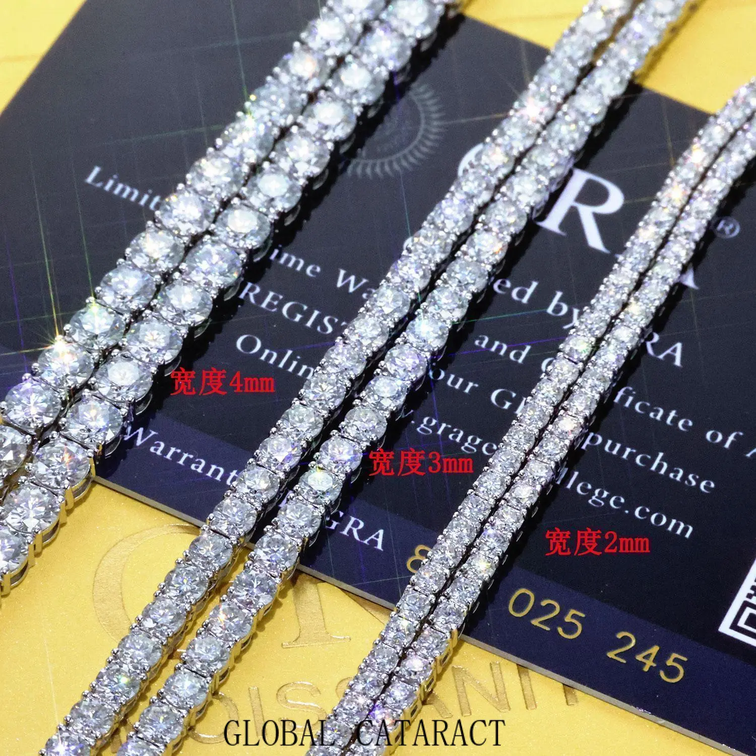 GLOBAL  925 Silver Moissanite Tennis Chain Necklace Iced Out VVS Diamond Tester Passing 2-5mm Fine Jewelry for Women Men Gift