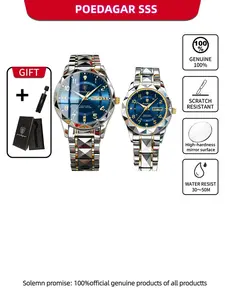 POEDAGAR luxury fashion couple watch trend casual couple quartz stainless steel watch waterproof night light dating week couple watch lights up every date he and she Luminous Waterproof Watch Fashionable Watch