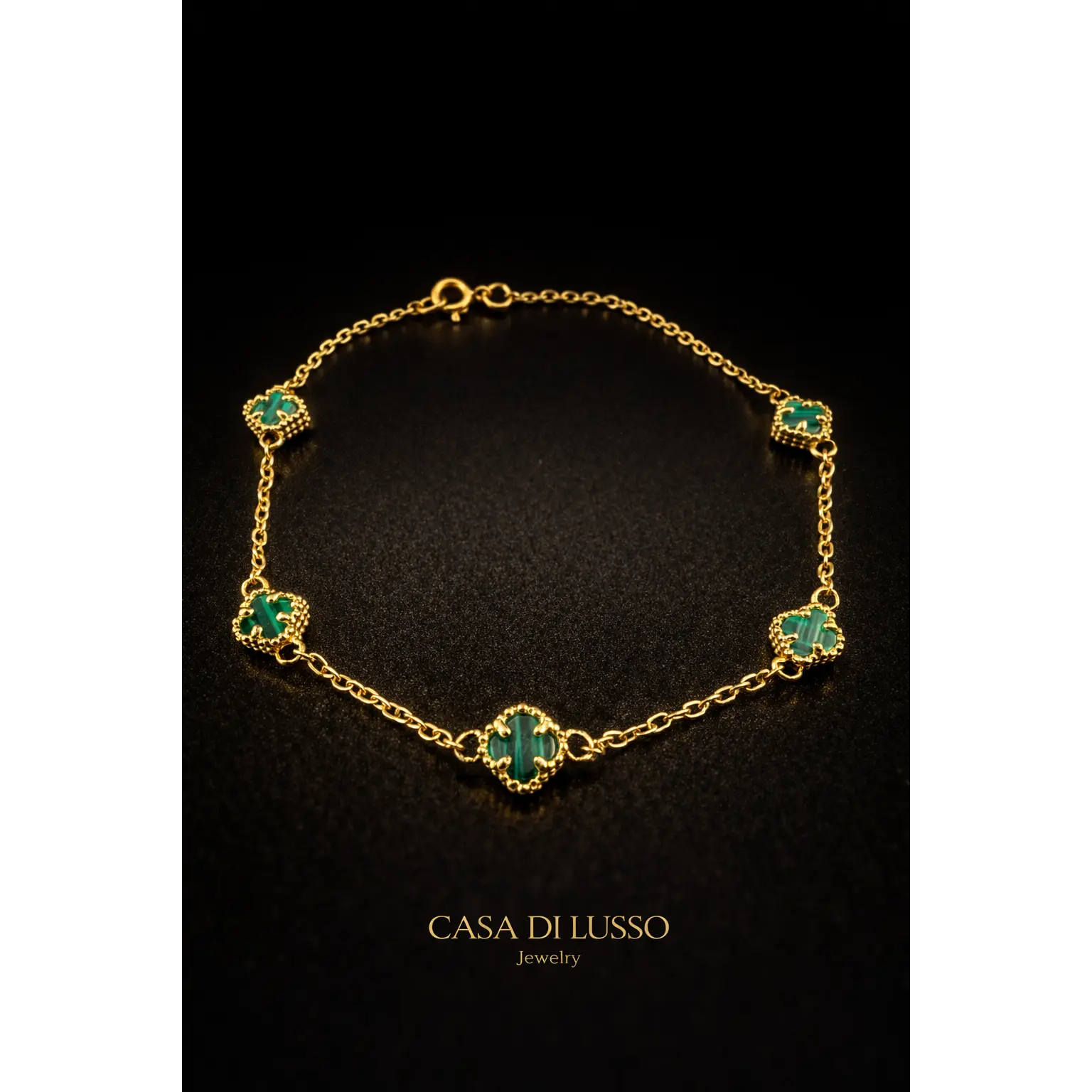 Italian 18K Gold Green Clover Stations Bracelet – 8”