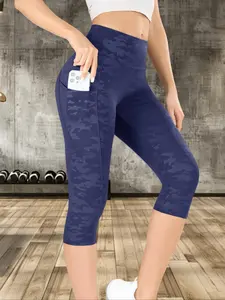 Women's Camo Print High Waist Sports Capri Leggings, Athleisure Fitness Leggings, Casual Comfy Breathable Skinny Pants for Yoga Gym Workout Running, Ladies Sportswear for All Seasons