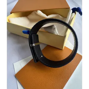 Designer Letter Buckle Leather Bracelet for Men & Women, Adjustable Cuff Bangle with Gift Box, 3 Colors (Brown Black White) bracelet stack