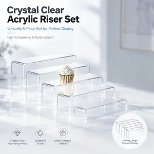 5-piece acrylic display stand set, transparent desktop display stand, display riser, suitable for jewelry, toys, cupcakes, collectibles and decorations, home storage rack, storage shelf, can hold items.
