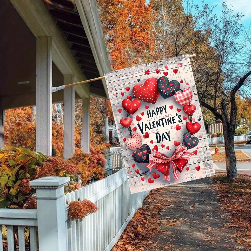 A Valentine's Day heart-shaped garden flag - outdoor double-sided polyester decorative flag, suitable for outdoor, lawn, yard -12x18 inches - no power required, perfect choice for spring and Valentine's Day outdoor decoration