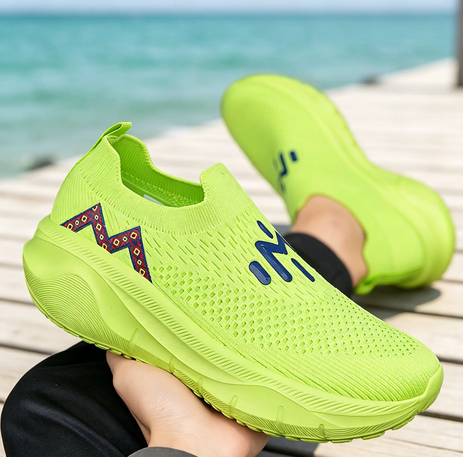 Women's Slip-On Platform Casual Trainers - Knit Mesh, Lightweight Breathable, Elastic Ankle Collar for Casual Wear & Active Use, Walking Shoes All Seasons