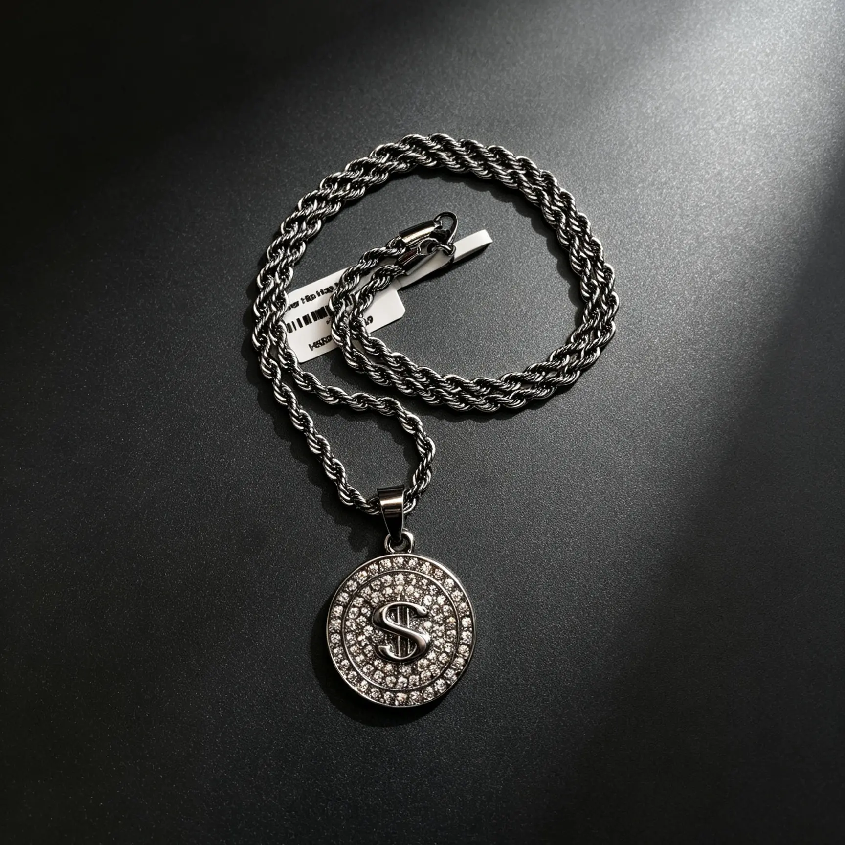 Men's Vintage Hip Hop Silver Twist Rope Chain with Iced Out Dollar Sign Round Rhinestone Medallion Pendant, Metal Coating Bling Jewelry for Street Club Daily Wear, Cuban Link Chain
