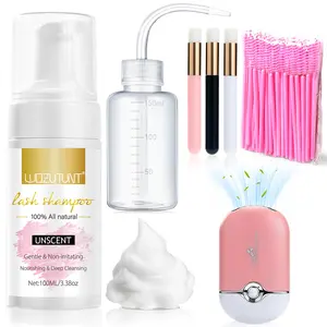 3.38oz Eyelash Extension Cleanser - Lash Mousse Shampoo, Lash Brushes, Cleanser Brush, Wash Bottle for Long-Lasting Lashe  Daily Mascara Nourishing