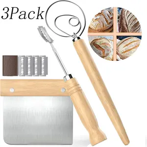 3 Pack Bread Making Tools and Supplies,Sourdough Scoring Tool Set,include Danish Dough Whisk, Bread Lame, Bench Scraper,for Baking Sourdough,Pastry
