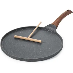 Nonstick Crepe Pan, Swiss Granite Coating Dosa Pan Pancake Flat Skillet Tawa Griddle 10-Inch with Stay-Cool Handle, Induction Compatible