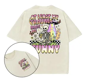 At least my trauma made me funny printed Gym Shirt, Gym Shirt, Graphic Gym Shirt, Vintage Washed Tee Conton, Gym Shirt Women, For Men, Ful Size