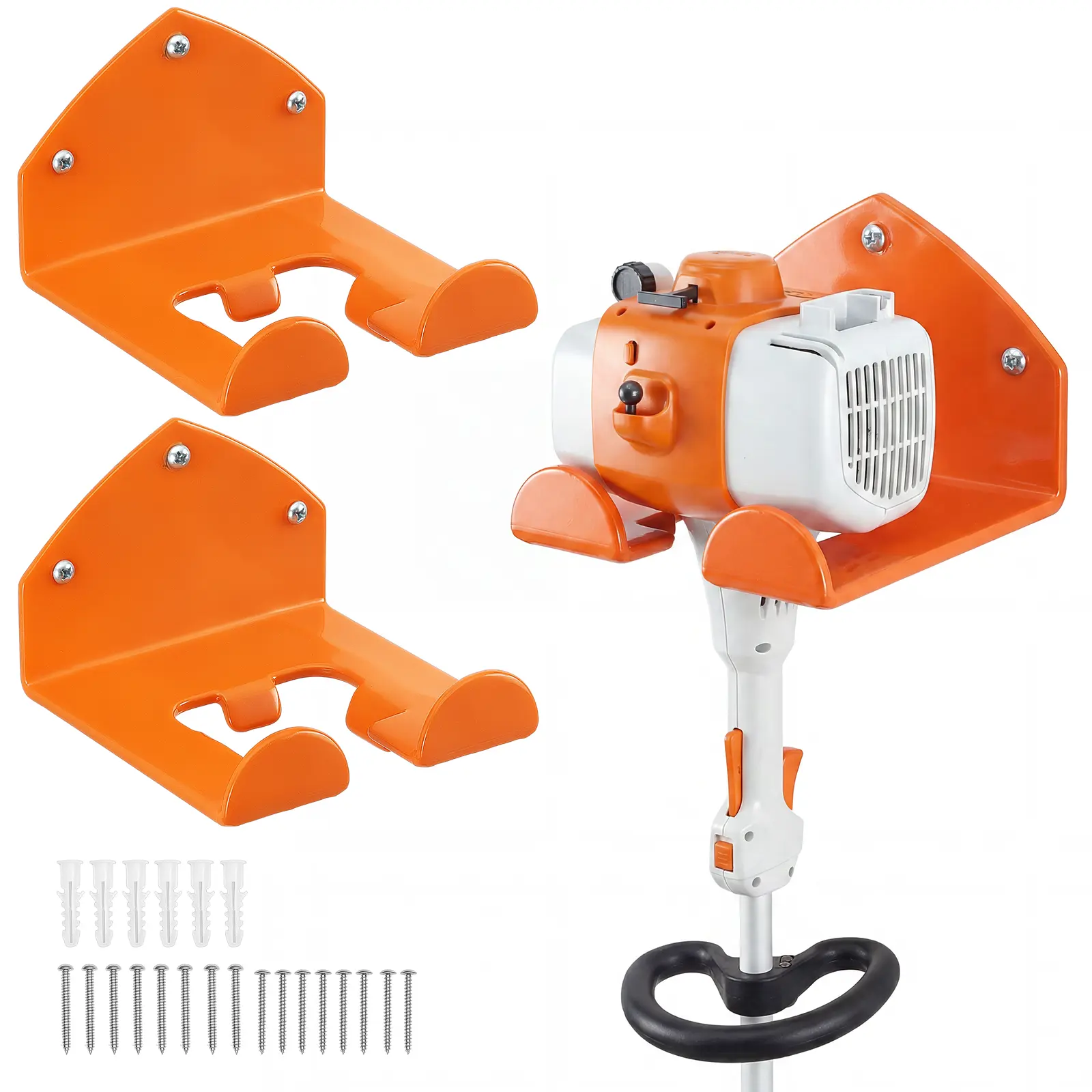 【summerfinds】VEVOR Carbon Steel Garage Organizer Trimmer Rack, 2-Pack 5.9in Vertical Mount Tool Holder with Wall Anchors, 180lbs Total Load Bearing Wall-Mounted Hanger for Weed Whackers, Leaf Blowers, Tool Holders, Yard Tool Rack