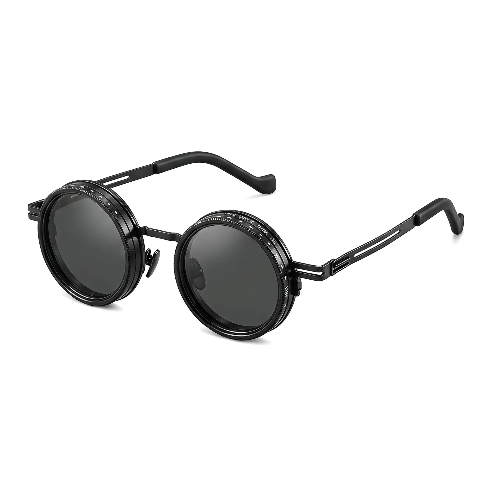 Vintage Round Adjustable Diopter Reading Sunglasses - Steampunk Metal Frame Focusable Myopia Glasses for Unisex Adults, Outdoor Driving, with Portable Storage Case & Cleaning Cloth, Outdoors