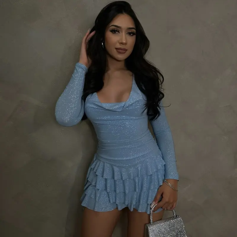 GG Glitter Romper Dress (Baby Blue)