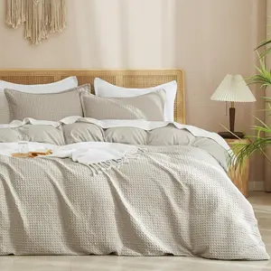 PHF Waffle Weave Duvet Cover Set, 3 counts/set Ultra Soft Comforter Cover for All Season,  Breathable Durable with 2 Pillow Shams Bedding Collection, Gifts