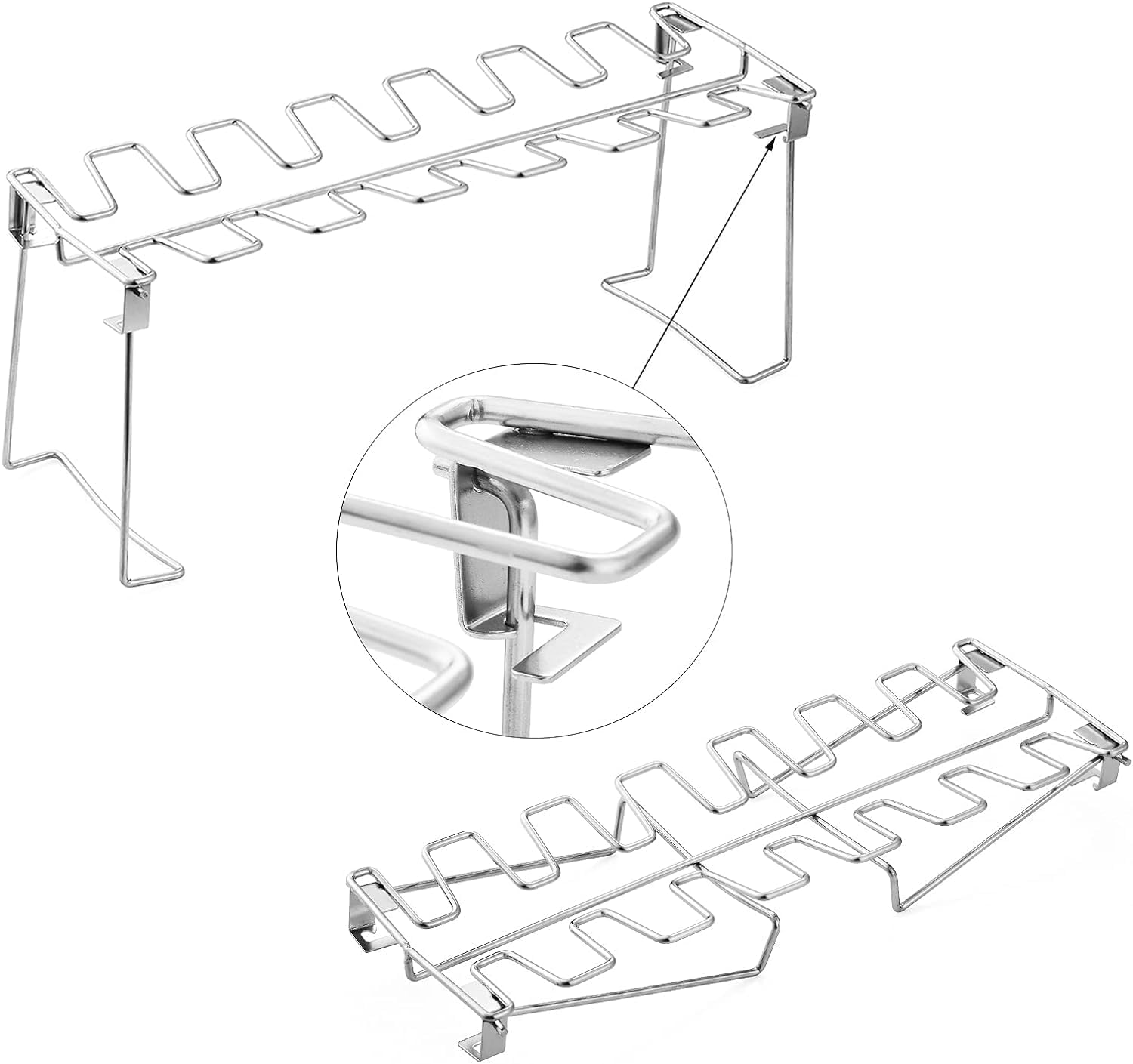 2 Chicken Leg And Wing Rack For Grill Smoker Oven - Easy To Use 14 Slots Chicken Leg Rack - High Grade Stainless Steel Chicken Wing Rack Chicken Drumstick Holder For Perfect Cook