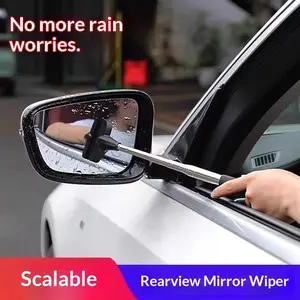 Car Rearview Mirror Rainbrush Mini Wiper Tool, Extendable Rain Scraper Snow Brush, Car Cleaning Accessory, Car Wash Accessory, Car Cleaning Supplies for Wet Weather