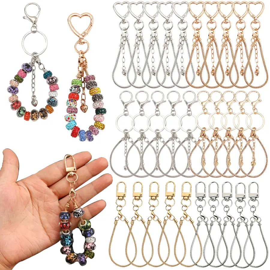 60-Piece Blank Beaded Keychain Set for Women – Creative DIY Art Keychain Gift for Her/Him, Perfect for Handmade Bag Pendants, Cup Chains, Phone Chains, and Ideal for Weddings, Parties, Birthdays, and Back-to-School Gifts
