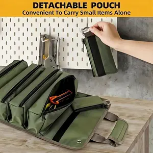 Portable Tool Roll Bag With Carrying Handle Multi-Pockets Electrician Carpenter Storage Pouch