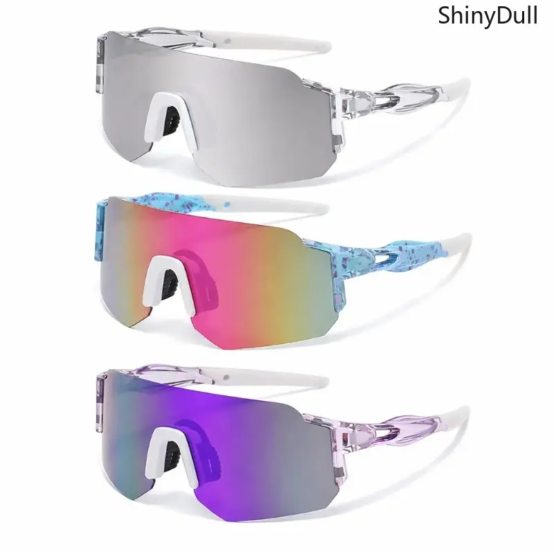 3 pairs of men's colorful one-piece film sunglasses, UV resistant and windproof outdoor sports glasses, suitable for cycling, running, hiking, fishing and outdoor activities, Resin, Vibrant