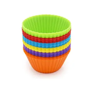 Silicone Cupcake Baking Cups 24 Pack, Reusable & Non-stick Muffin Cupcake Liners Holders Set for Party Halloween Christmas, Easy Clean Pastry Muffin Molds（Pack of 24,Multicolor）