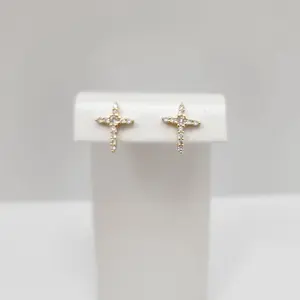 14k Gold Laminated Cross Earrings