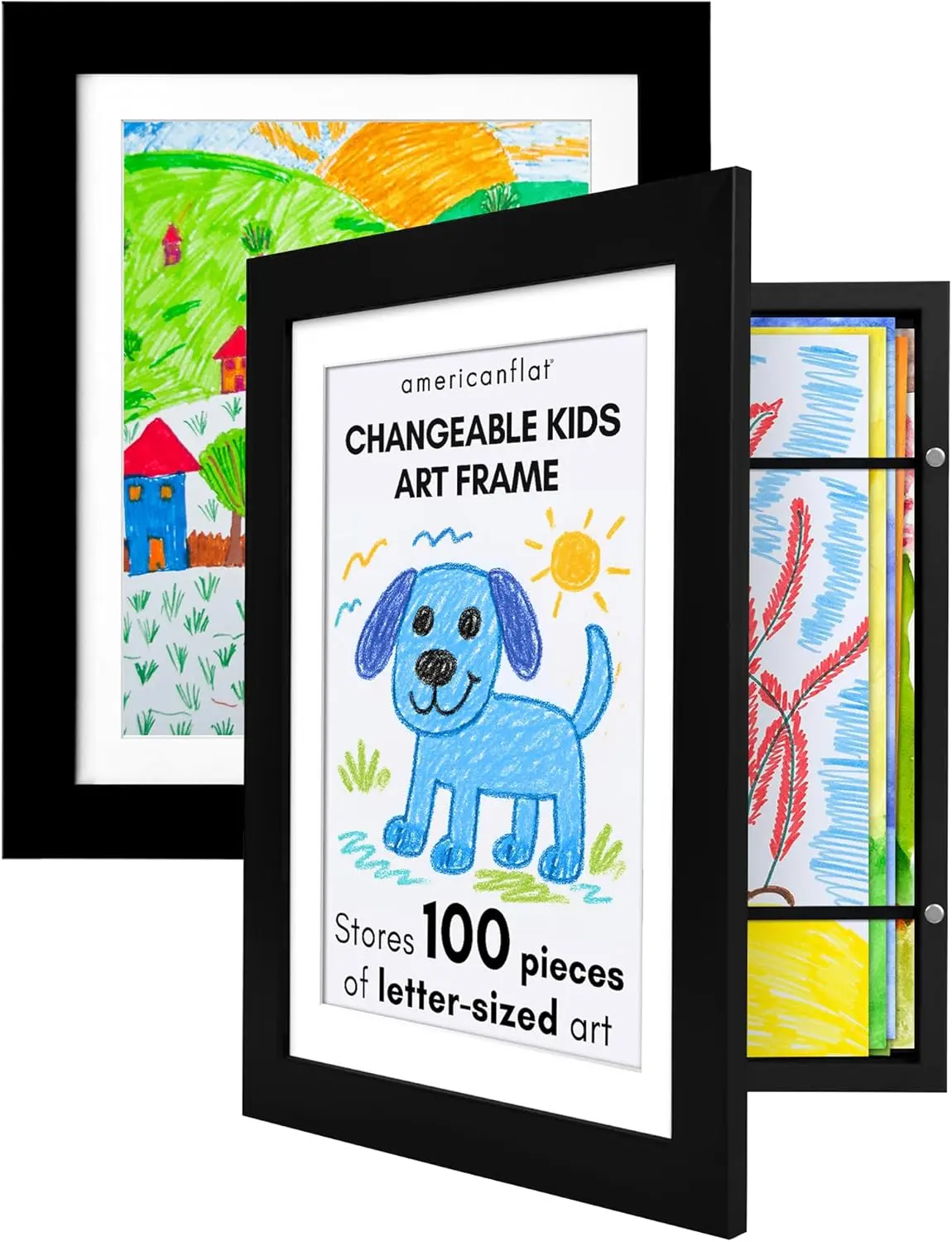 Magnetic Kids Artwork Frame 2 Packs,Front Opening Holds 150 Drawings,8.5x11 with mat,for Wall Display, Stores Finished Artwork