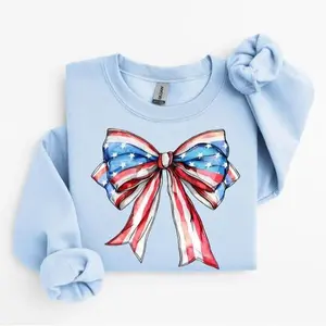 USA bow sweatshirt featuring a cute patriotic bow design, perfect for showing American pride, casual everyday wear, holidays, and festive outfits.