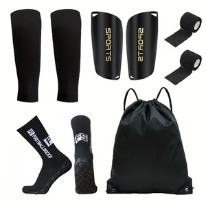 Football Sports Gear Set, Football Kits, ///blue, Includes Shin Guards, Knee Pads, Adhesive Bandage, Non-Slip Socks, Drawstring Backpack, Football Equipment