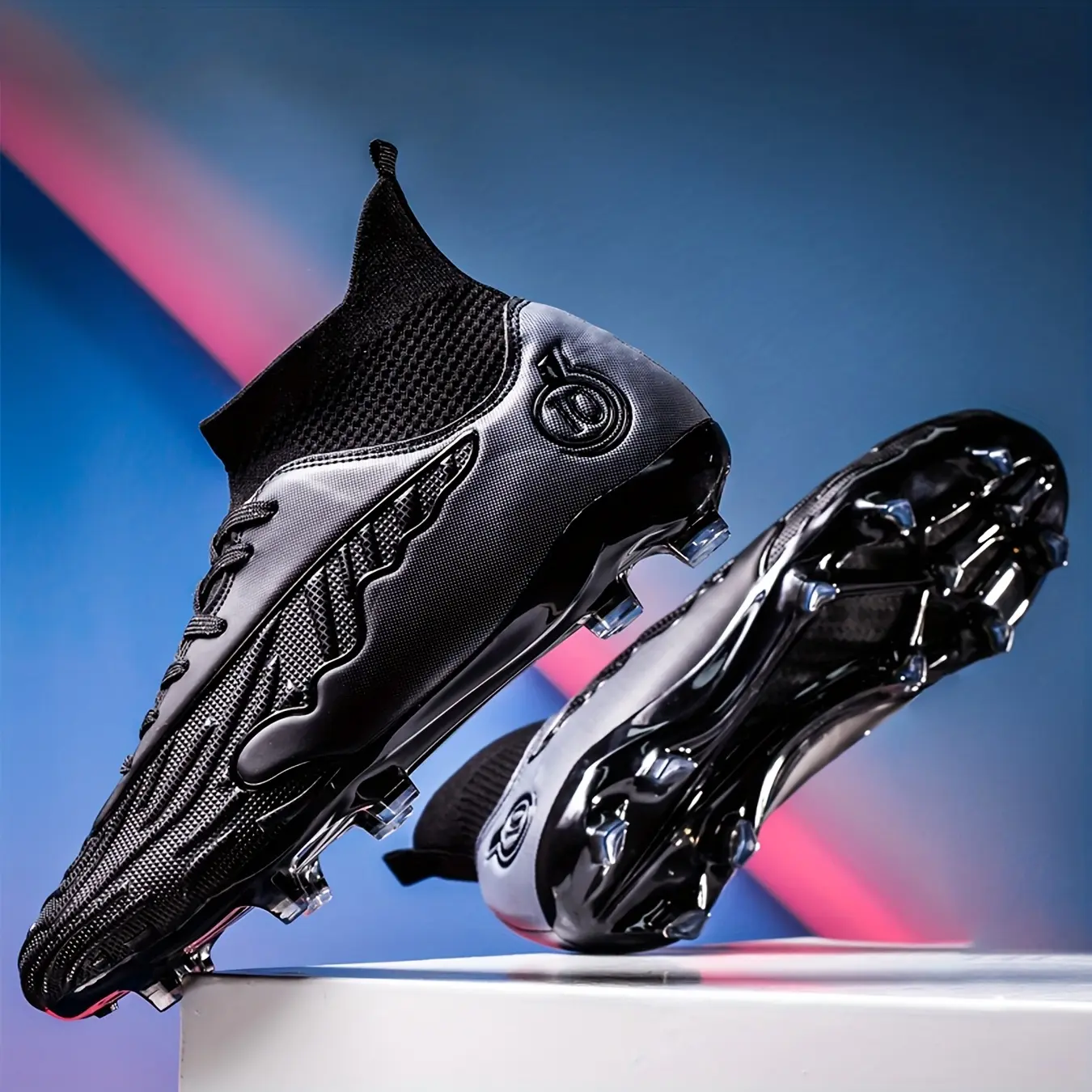 High-Top Soccer Cleats - Football Cleats with PU Fabric, Anti-Slip Sole, Lightweight, Wear-Resistant Design for All-Season Sports Use
