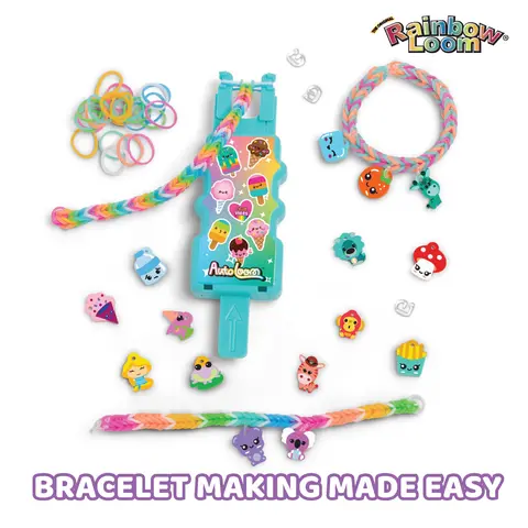 Rainbow Loom Loomi-Pals Collectible Bracelet Kit - Auto Loom for Faster Bracelet Making with 300 Rubber Bands & 30 Loomi-Pals Charms Diy Beading Accessories Beaded Jewelry