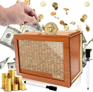 Cash Vault Wooden Savings Box, Wooden Cash Saver Money Box With Money Target And Numbers, Wooden Coin Bank Money Box With Counter For Savings Goal $10000 Halloween, Christmas Gift outdoorfun