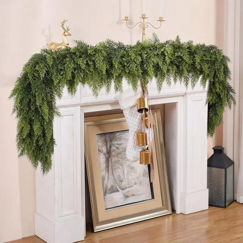 Traditional Christmas Decor,6FT2 Pcs Artificial Cedar Garlands+ 2 Christmas Light, Real Touch Winter Cedar Garland, Green Artificial Greenery Pine Garland for Table, Mantle, Wall, Indoor, Outdoor Christmas Decorations (2,6 FT+2,Christmas Light) tacky warm