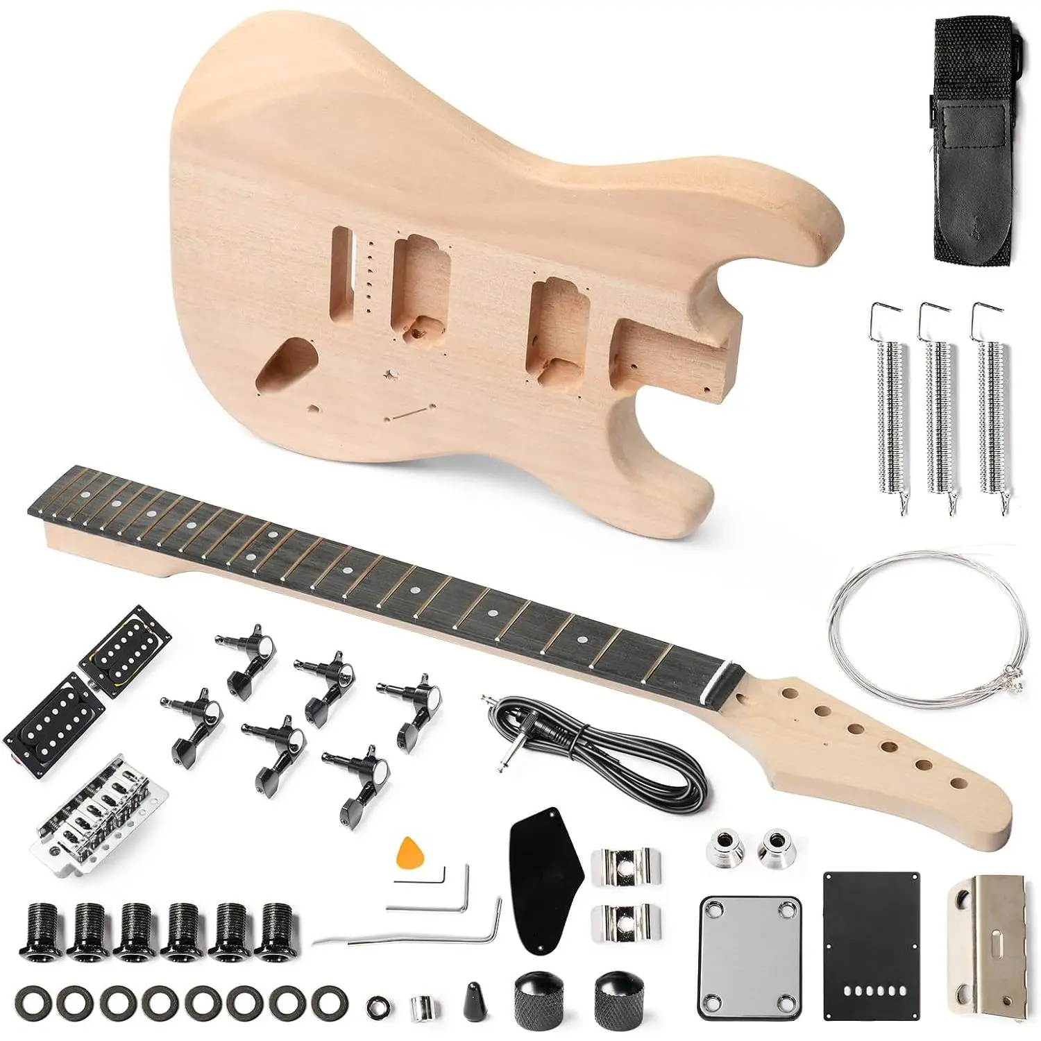 Glarry DIY Electric Guitar Kit with Guitar Picks - 6 Strings, Mahogany Wood Body, Maple Neck, Beginner-Friendly, All Components Included (GST), Guitar Strings