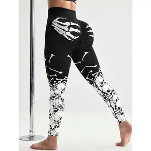 Skeleton Halloween Leggings, Spooky Skeleton Design, Comfortable Stretch Fabric, Perfect For Halloween Parties, Casual Wear, Fitness, Plus Sizes Available