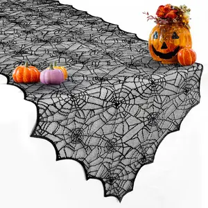 Halloween Table Runner, Black Lace Spider Web Table Runners for Halloween Decor/Party Dinner Table Decoration 18 x 72Inch