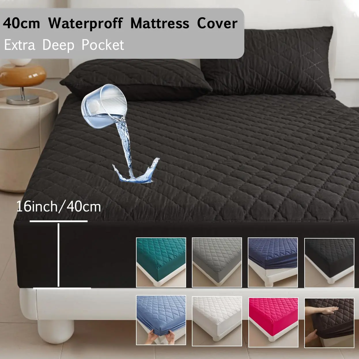 Waterproof Quilt Mattress Pad Cover, 3 Pcs/Set Including 2 Pillowcases, Soft Breathable Mattress Protector, Washable Bed Protector, Bedding Supplies for Home, Extra Deep Pocket Fit
