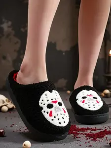 Horror Mask Embroidered Slippers for Men Women, Soft Comfortable House Shoes for Cozy Days, Perfect Gift for Halloween