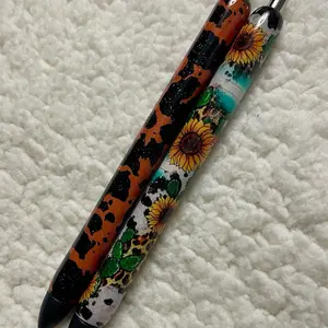 Brown Cowhide Pen, Western Sunflower Pen, Country Pen, Handmade