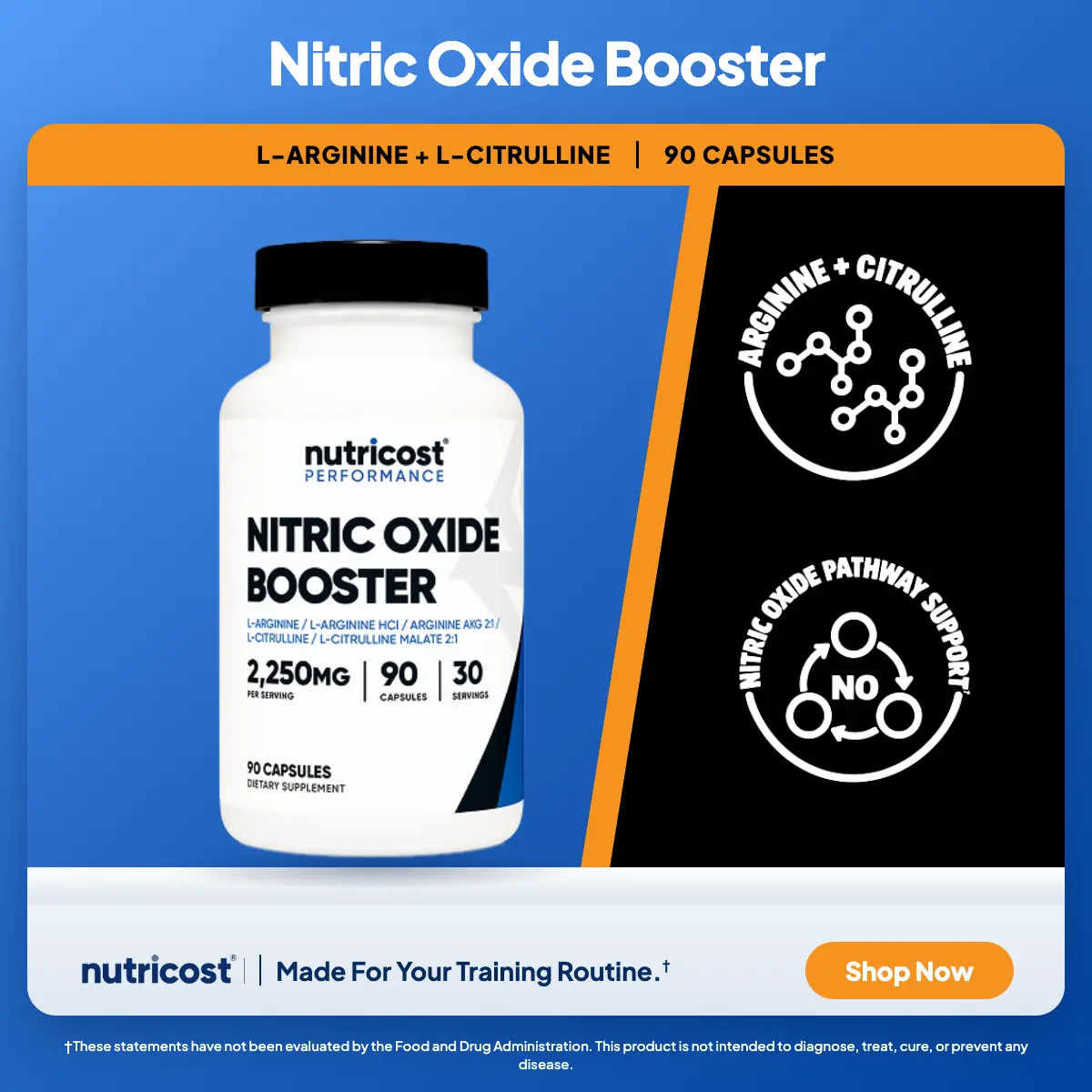 Nutricost Nitric Oxide Booster Capsules - 2250mg per Serving - Dietary Supplement