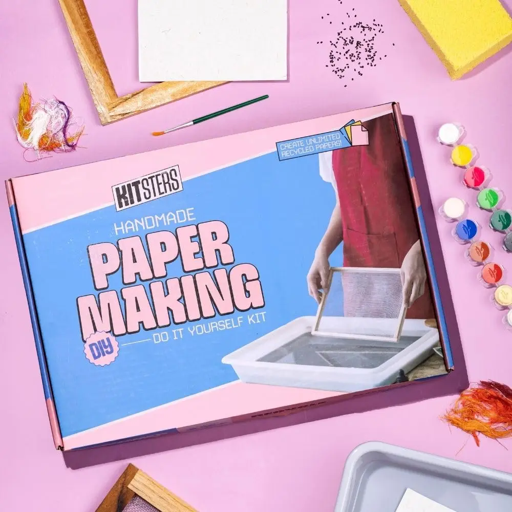 KITSTERS DIY Handmade Paper Making Kit | Make Recycled Textured Paper | DIY Kit for All - Men & Women | Craft Kit - Mould & Deckle Included | Adult Hobbies | New Crafts to Try