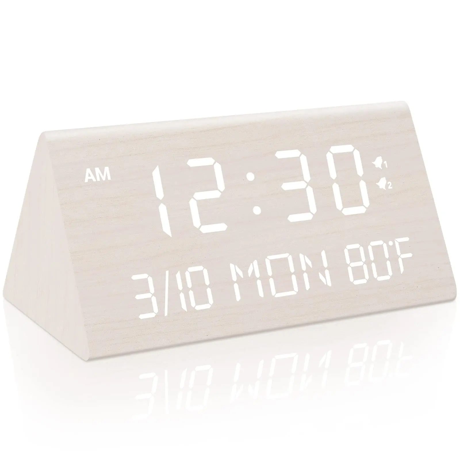 Traditional Wooden Rectangle Digital Alarm Desk Clock - Home Decor Supply with Sensor, Time, Temperature, Date Display, Battery Operated, Wood, Digital Clock