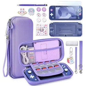 L-PHP004  Switch Lite Case 18-in-1 Accessories Bundle with Protective Carrying Case, Game Holder, Screen Protector & Cute Thumb Grips (Purple)