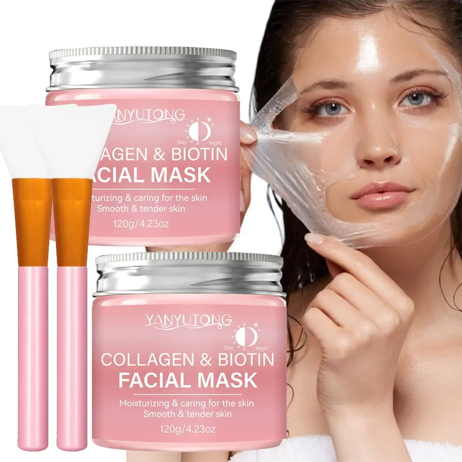 120g collagen biotin tear off facial mask, jelly fresh texture, easy to absorb, contains nicotinamide, deep moisturizing and elastic skin, gentle skin, suitable for men and women, Deep moisture mask
