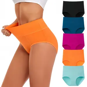 Mother’s Day Gift Women’s 5-Pack High Waisted Cotton Panties - Fit, Minimalist, Basic, High-Cut, Soft Breathable Full Coverage Briefs, Stretchy Daily Wear for Period Use with Reusable Bamboo Menstrual Pads