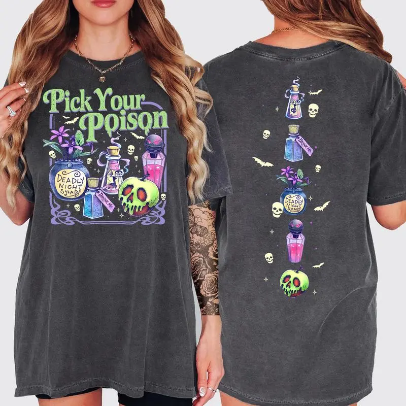 Pick Your Poison 2 Sides Comfort Colors Shirt, Retro Halloween Shirt, Vintage Oh Right That Poison, Llama Poison For Kuzco, Spooky Season Gift