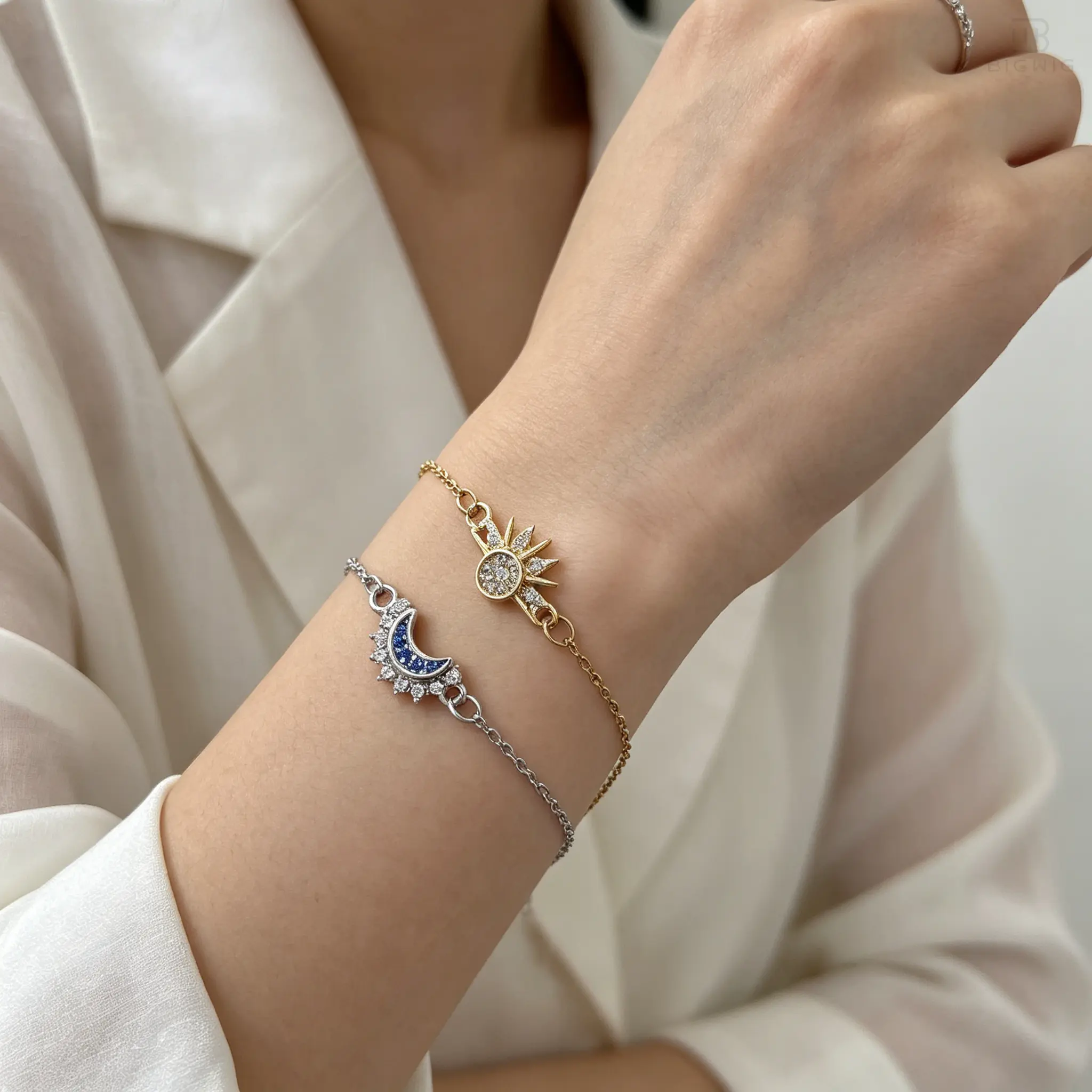 Dainty Sun & Moon Matching Stacking Bracelets Set - Meaningful Best Friend/Sister Gift for Her, Aesthetic Adjustable Gold & Silver Couple Friendship Jewelry DealsForYouDays backtoschool