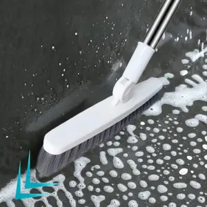 Bathroom Tile Long Handle Cleaning Brush, Stiff Bristle Design with Squeegee Blade, Powerful Tile Gap Stain Remover, Wet & Dry Use