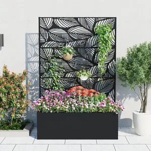 Metal Planter Box with Trellis, 71"x47"x16" Raised Garden Bed for Climbing Plants, Vegetables, Vines, Privacy Planters for Patio with Drainage Holes, 15.7" Deep Planting Bed